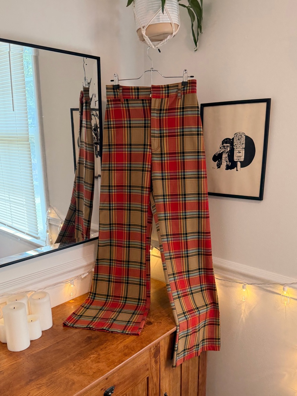 Free People | Red & Tan Plaid Bell Bottom Trousers